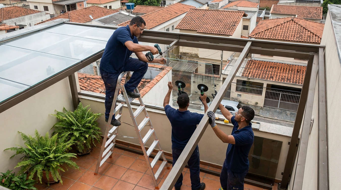 Cobertura de vidro em terraço com telhados em Santa Maria-RS