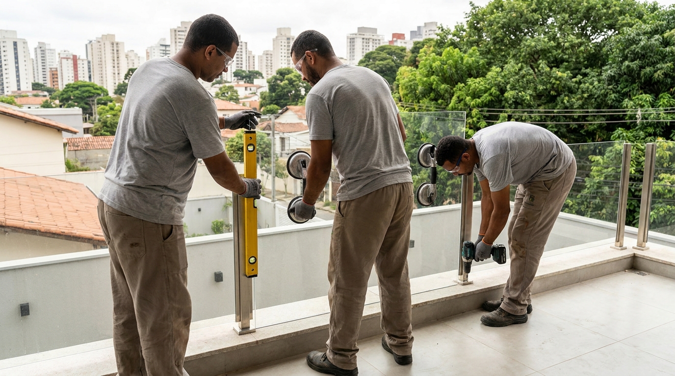 Guarda-corpo em terraço alto com vista cidade em Santa Maria-RS